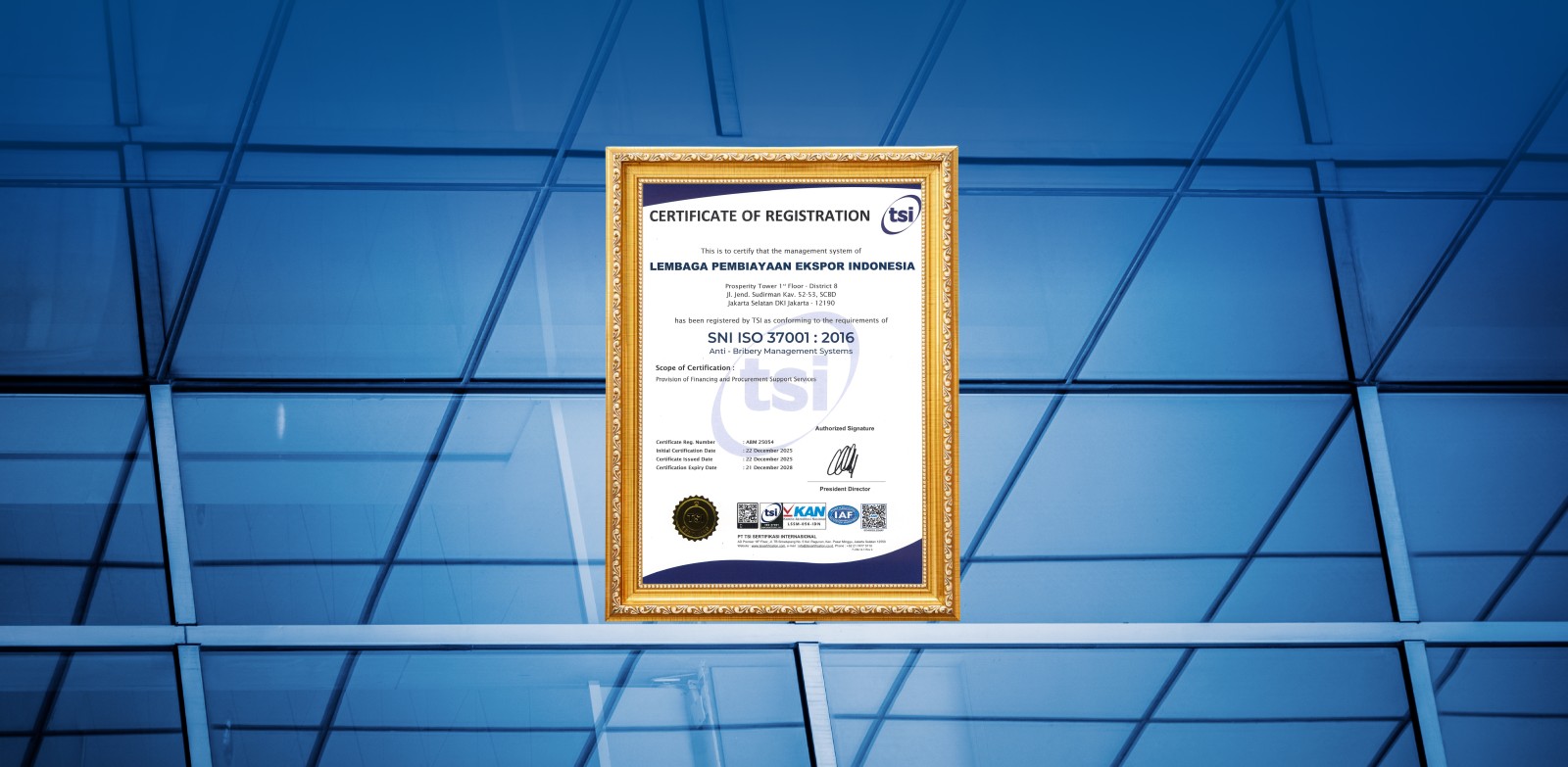 Tegaskan Komitmen Integritas, Indonesia Eximbank Raih Sertifikasi Sistem Manajemen Anti Penyuapan